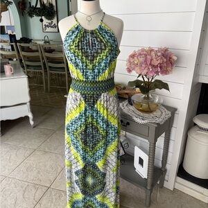 Geometric Patterned Halter Maxi Dress